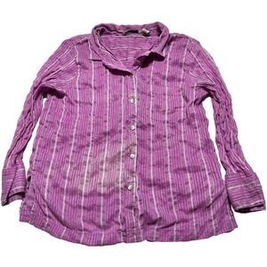 French Laundry Top Womens Size XL Pink Silk Linen Long Sleeve Button Up DISCOLOR